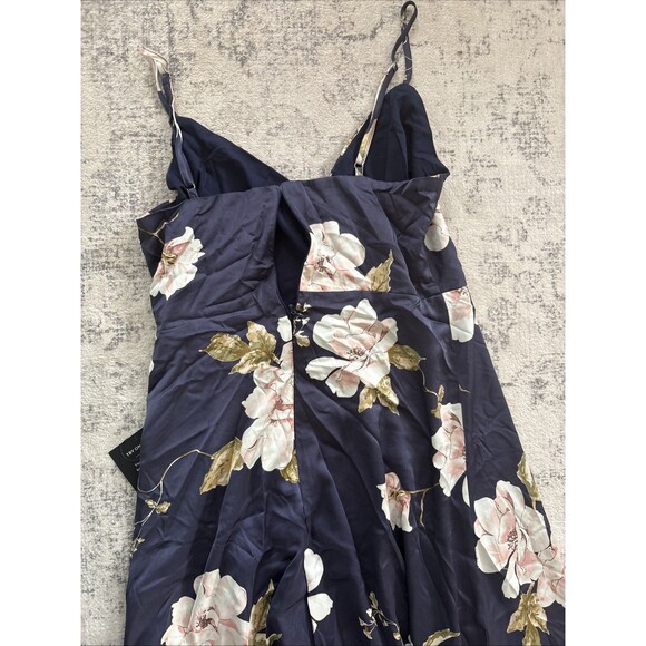 Lulus Radiant Occasion Navy Blue Floral Satin A-Line Maxi Dress Size Medium FLAW - Picture 7 of 8